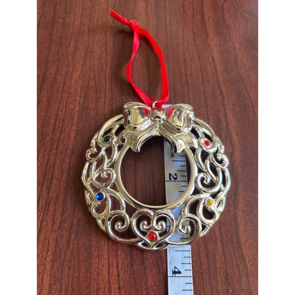 Lenox Sparkle & Scroll Silver Wreath Ornament With Bow & Gem Accents - Picture 4 of 5